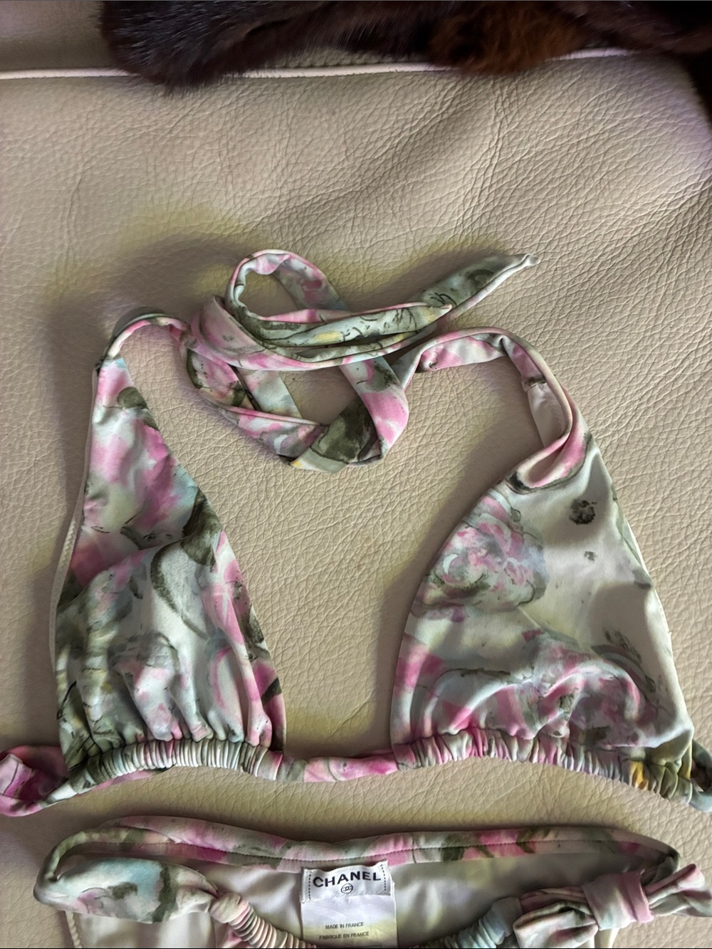 CHANEL Pastel Floral Triangle Bikini in Pink and Green - Picture 6 of 12